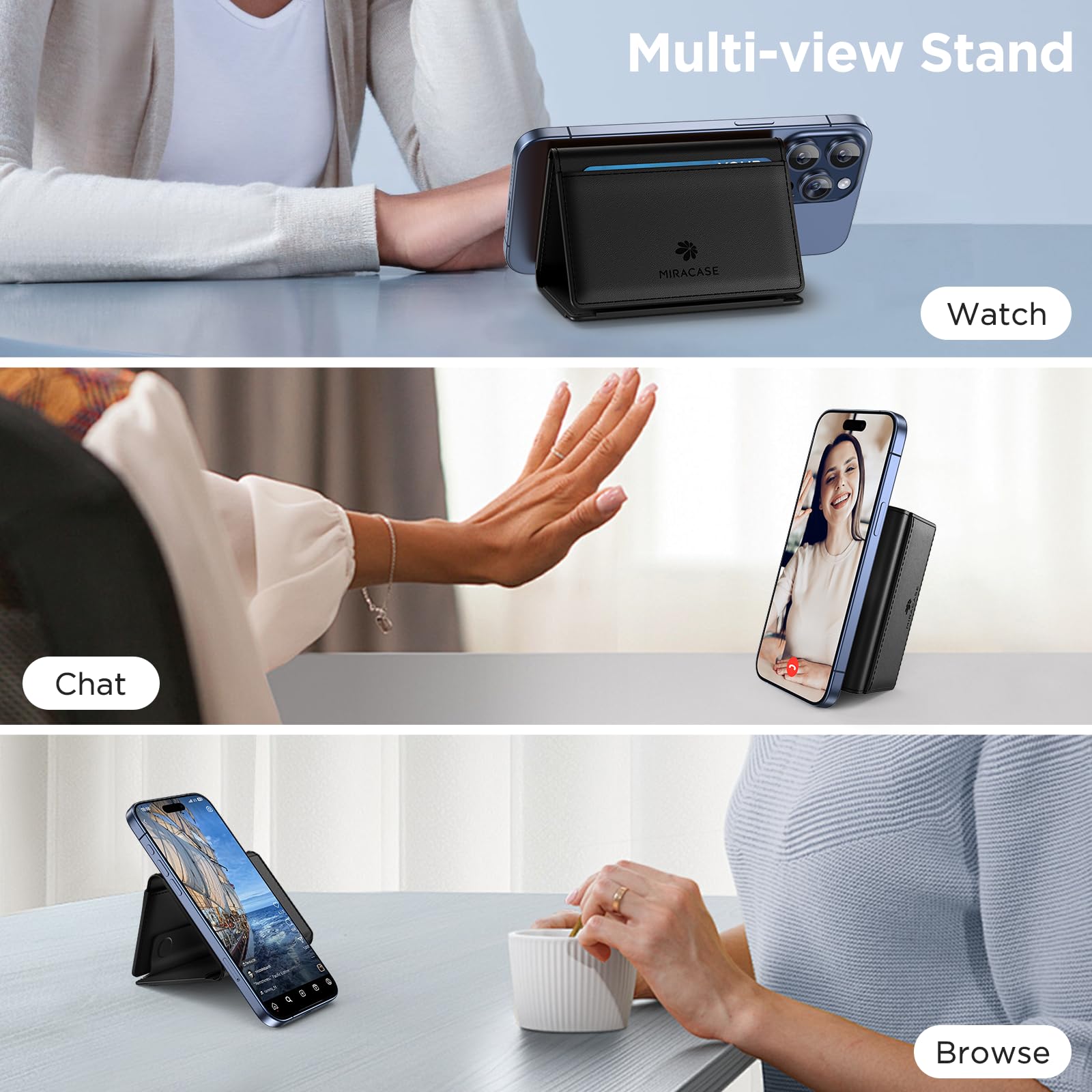 Magnetic Wallet for iPhone 16/15/14/13/12 Series - Slim 0.5 Inch Card Holder with Stand for Men & Women | Compatible with MagSafe | Holds 4+ Cards (Black) - Perfect for Everyday Carry, Travel & Contactless Payments