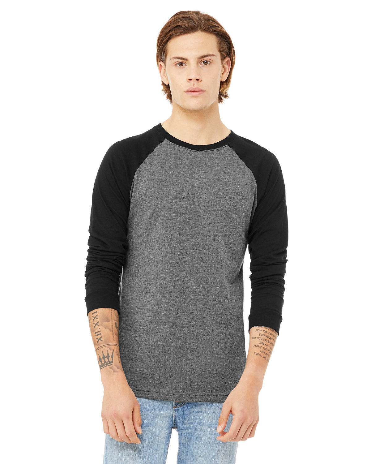 Bella + Canvas 3000C Men's Jersey Long Sleeve Baseball T-Shirt - Soft Cotton Crewneck Tee for Casual Wear, Sports & Team Uniforms