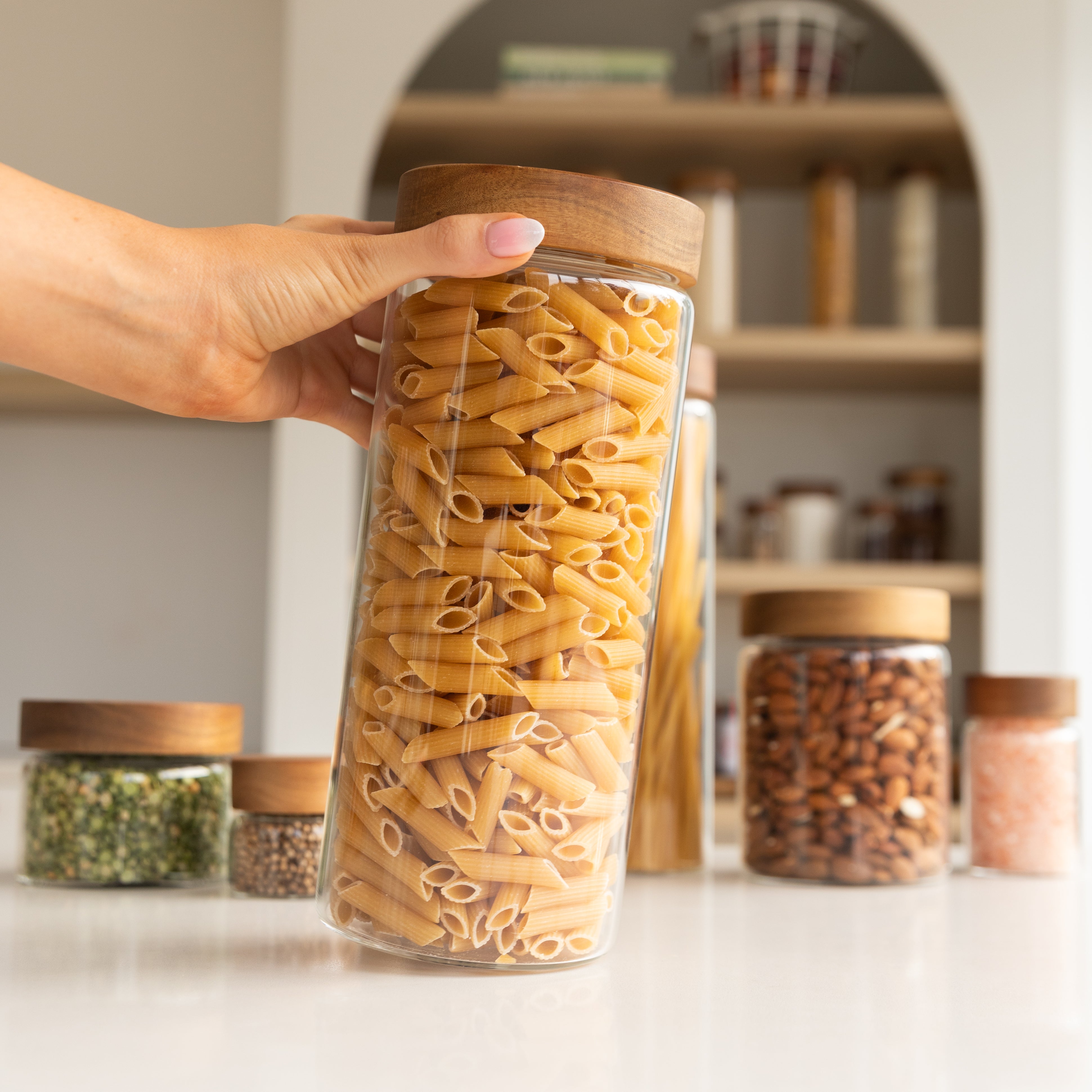 Premium Acacia Wood Lid Glass Jar - 2L (68 oz) Airtight Storage Container for Coffee, Tea, Sugar & Dry Goods - Kitchen Pantry Organization & Home Decor