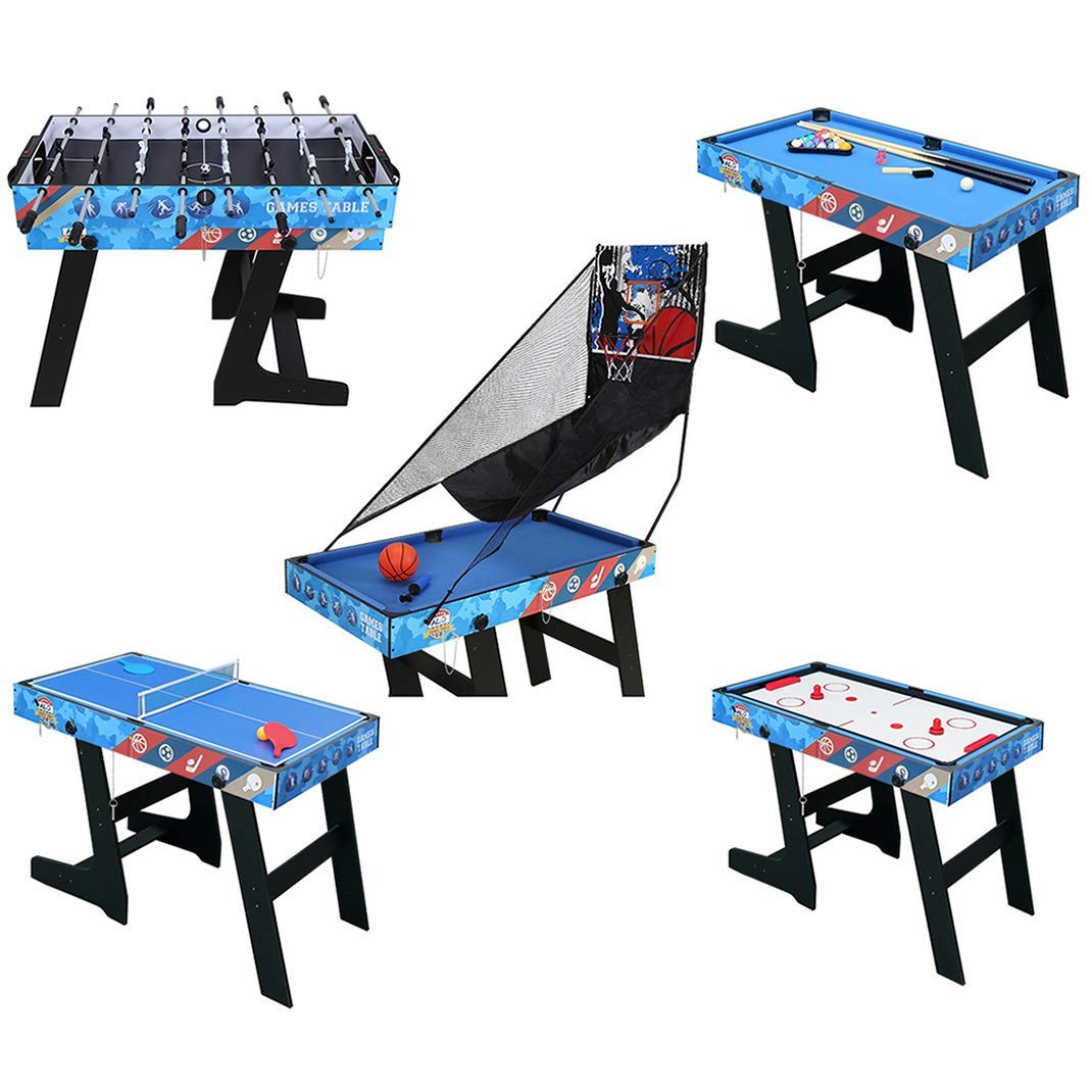 5-in-1 Multi Game Table Set - Foldable Foosball, Pool, Air Hockey, Ping Pong & Basketball Combo for Indoor Family Fun & Game Room Entertainment