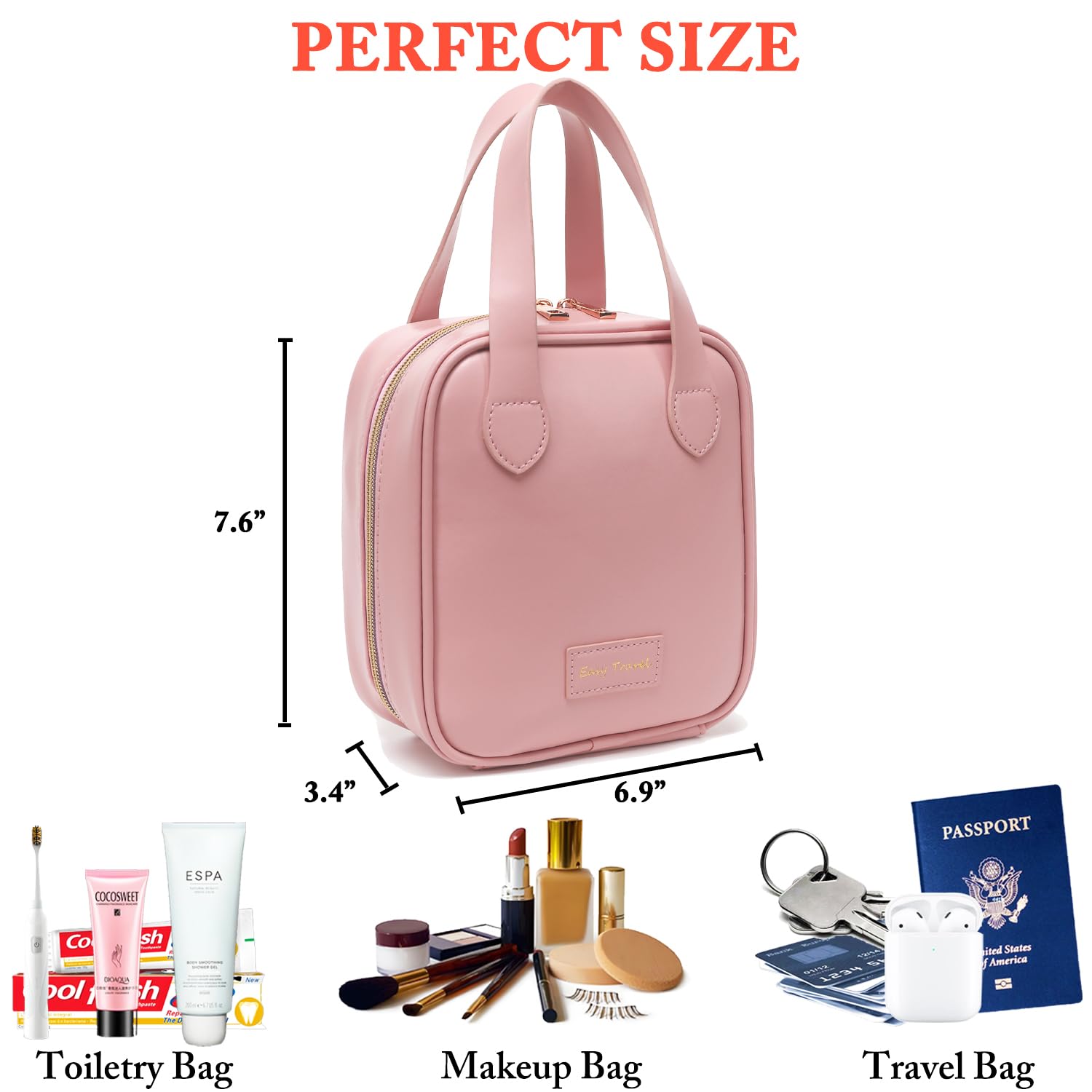 Waterproof PU Leather Travel Makeup Bag for Women - Cosmetic Organizer Case, Toiletry Pouch for Skincare, Brushes & Accessories | Perfect for Vacation, Gym, Business Trips & Daily Use