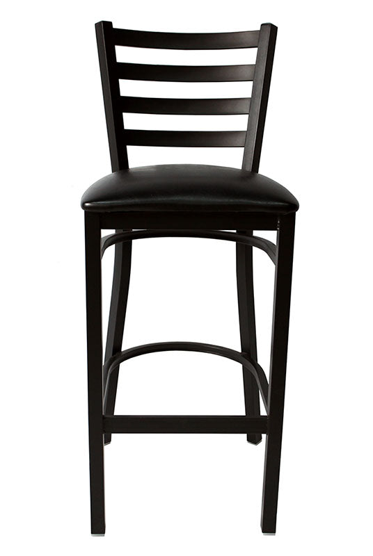 BarConic® Black Frame Bar Stool with Ladder Back & Black Vinyl Seat - Perfect for Kitchen Islands, Home Bars & Restaurants