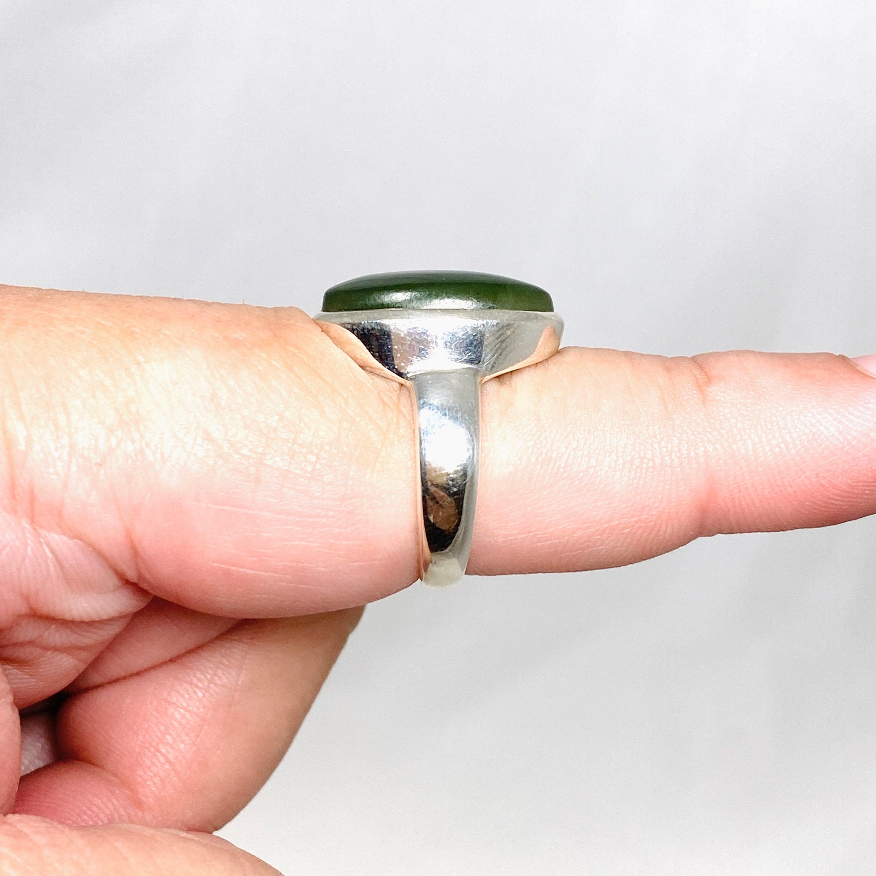 Natural Siberian Jade Nephrite Oval Ring - Size 8 PRGJ410 - Perfect for Meditation, Healing & Spiritual Jewelry Collection