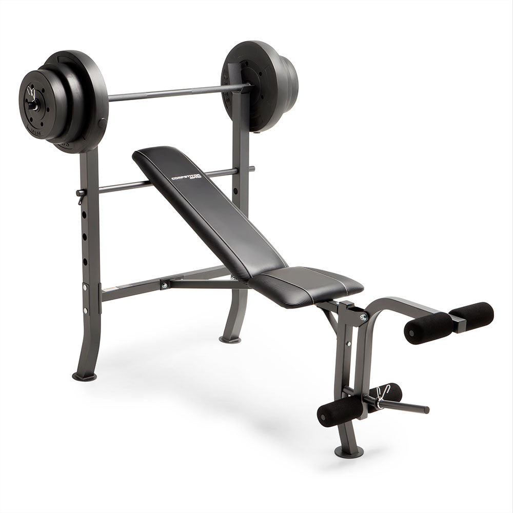 Competitor Pro Standard Weight Bench with 100lb Plate Set - Heavy Duty Home Gym Equipment for Strength Training & Fitness Workouts | CB 5573