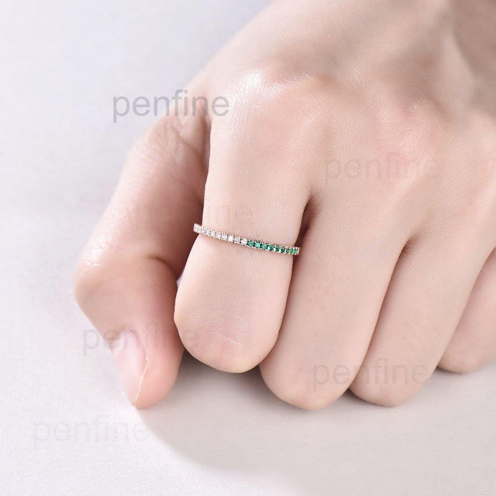 Elegant Emerald & Diamond Half Eternity Wedding Band for Women - Perfect for Bridal Jewelry, Anniversary Gifts & Special Occasions