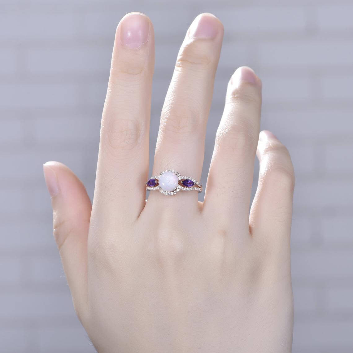 Natural Opal Marquise Amethyst Diamond Engagement Ring for Women - Elegant Wedding Band, Promise Ring & Anniversary Jewelry Gift