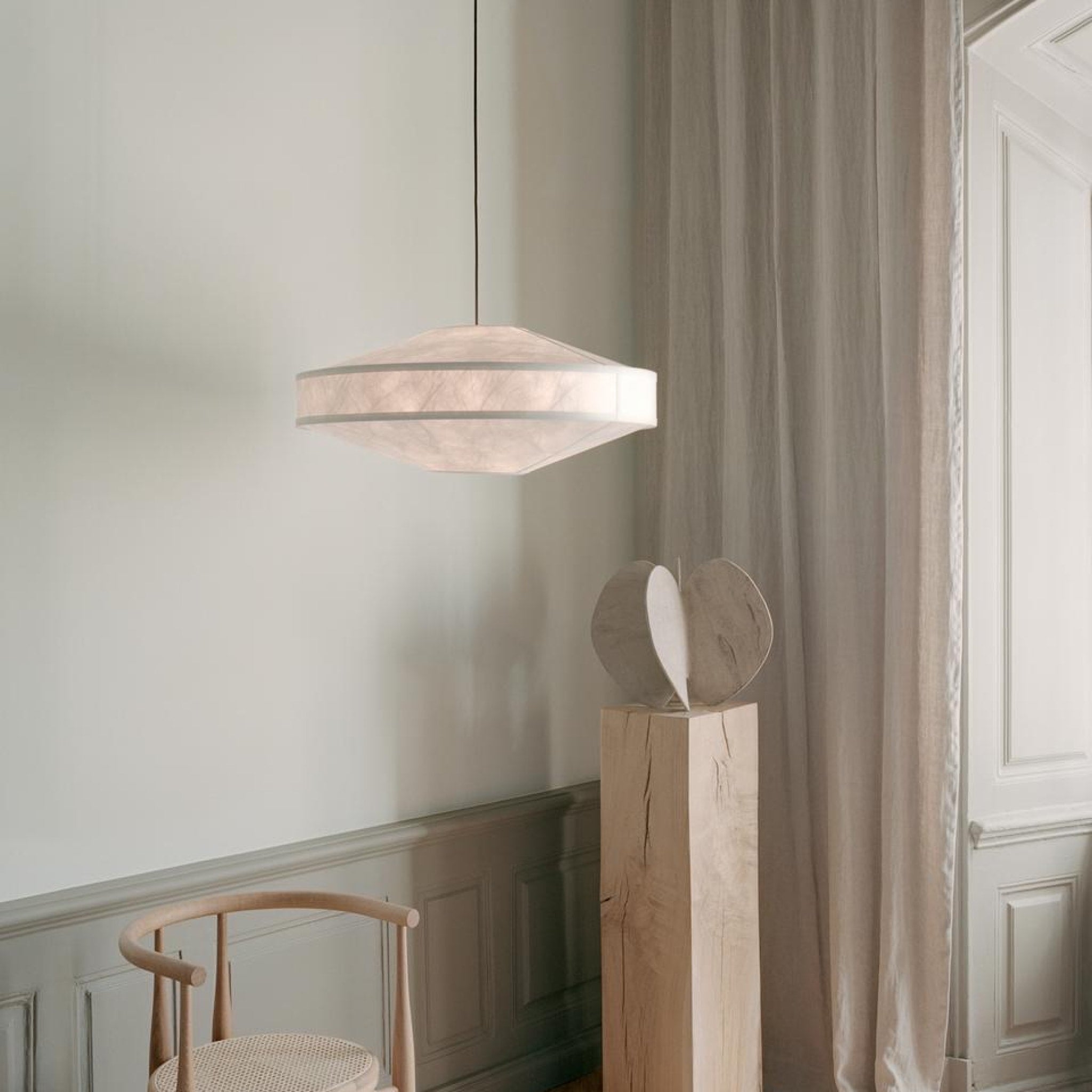NEW WORKS Kite Pendant Light - 30 Inch (75cm) White Glass Ceiling Lamp - Modern Scandinavian Lighting for Living Room, Bedroom & Dining Room
