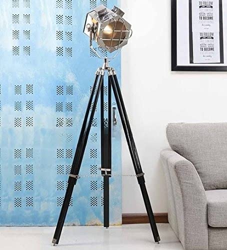 NauticalMart Modern Nickel Finish Adjustable Tripod Floor Lamp - Elegant Lighting for Living Room, Bedroom, or Office Decor