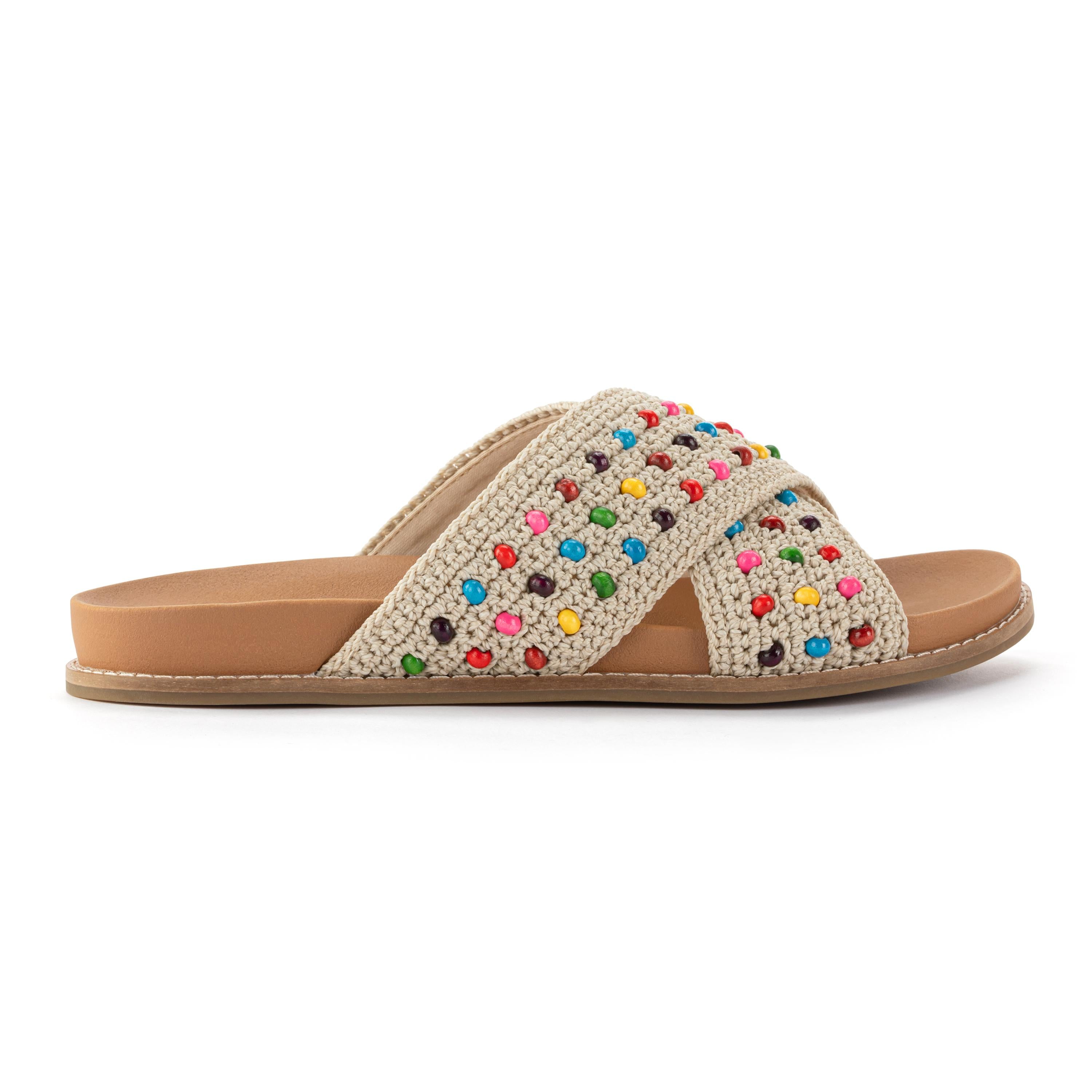 Hand Crochet Penelope Sandal with Ecru Multi Beads - Boho Chic Women's Summer Sandals for Beach, Vacation & Casual Outfits