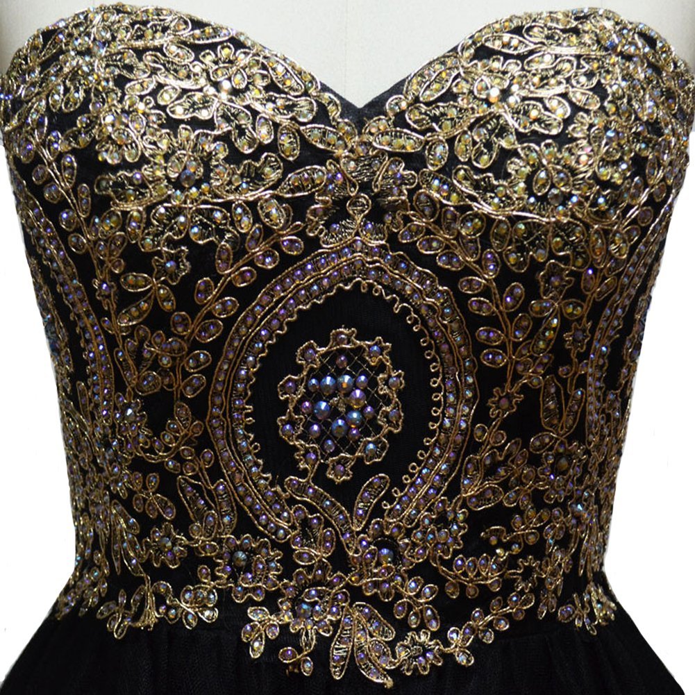 Kivary Gold Lace Crystals Short Tulle Corset Prom Dress for Homecoming, Cocktail Party, Evening Gala & Special Occasions