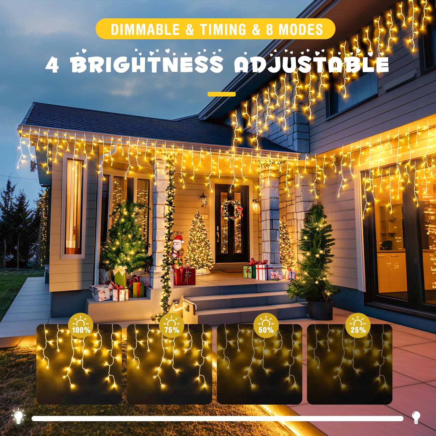 JMEXSUSS 38.8FT 400 LED Warm White Icicle Christmas Lights - Outdoor/Indoor Waterproof Plug-in Holiday Lights with Remote Control for Wedding, House, Fireplace, Christmas Tree & Holiday Decorations - Perfect for Winter, Party & Home Decoration