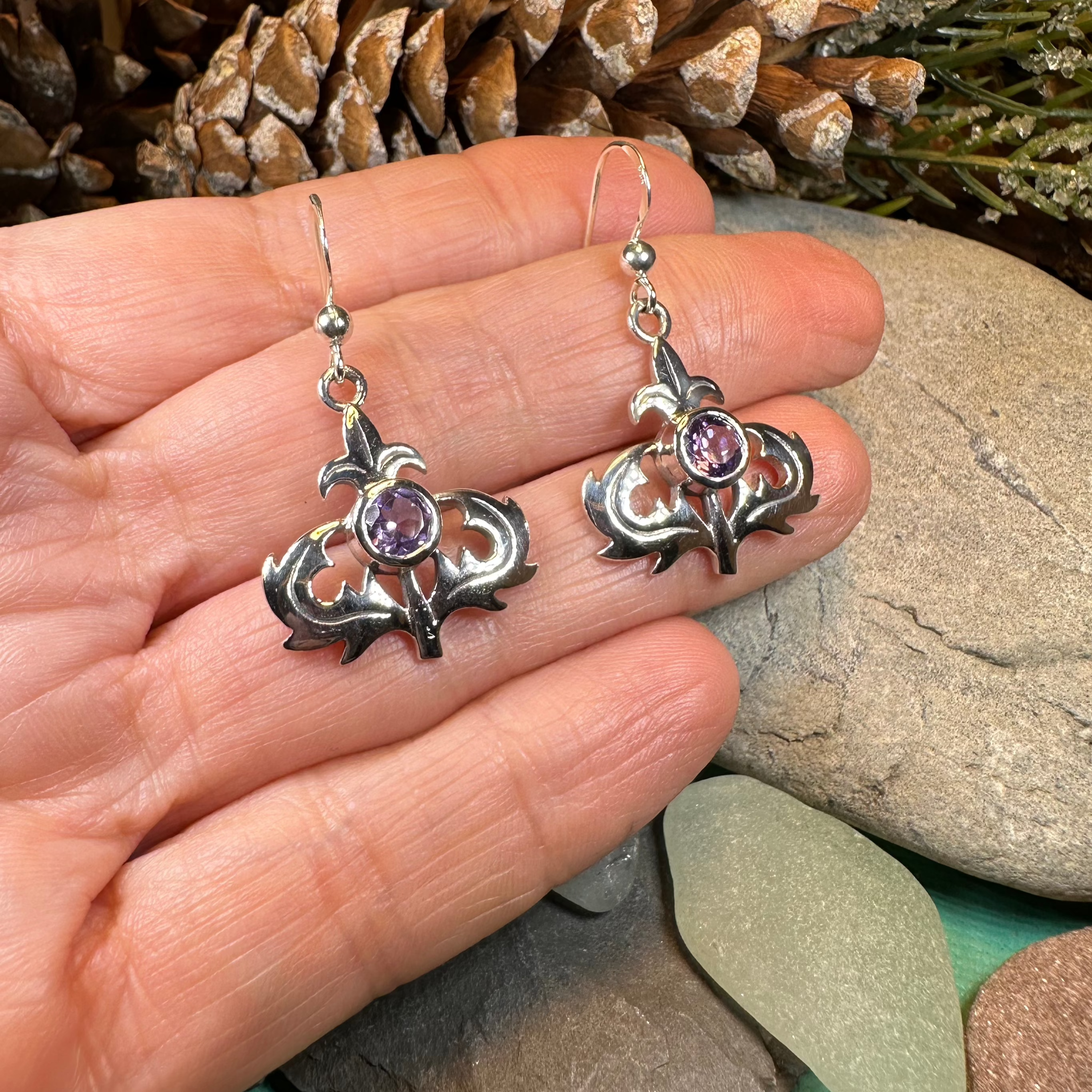 Amethyst Thistle Earrings for Women - Elegant Purple Gemstone Stud Earrings - Perfect for Everyday Wear, Gift Giving & Special Occasions