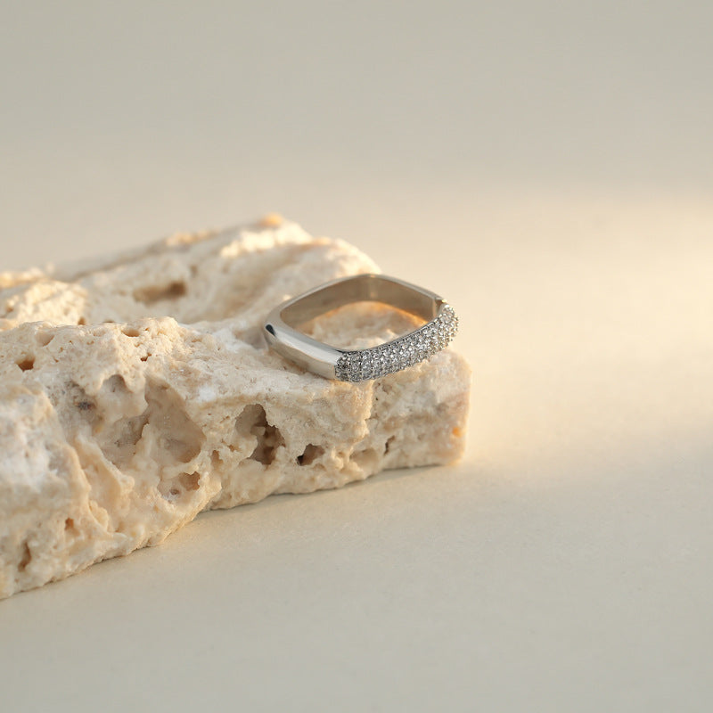 Art Deco Silver Eternity Square Ring for Women | Vintage Inspired Geometric Wedding Band | A8512 | Perfect for Engagement, Anniversary Gift & Everyday Wear
