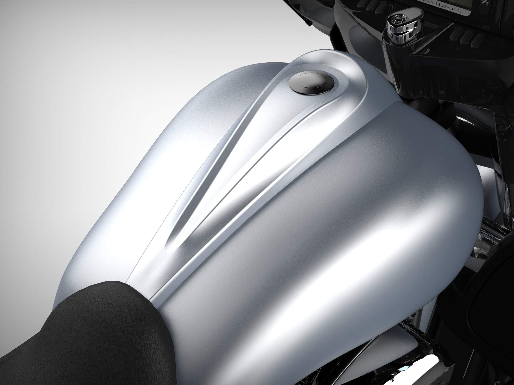2009-2023 Harley Touring Street Glide Road Glide Low-Profile Tank Dash Console & Fuel Gas Cap - Barracuda Silver Denim with Black Gas Cap | Perfect for Custom Motorcycle Upgrades & Long-Distance Riding