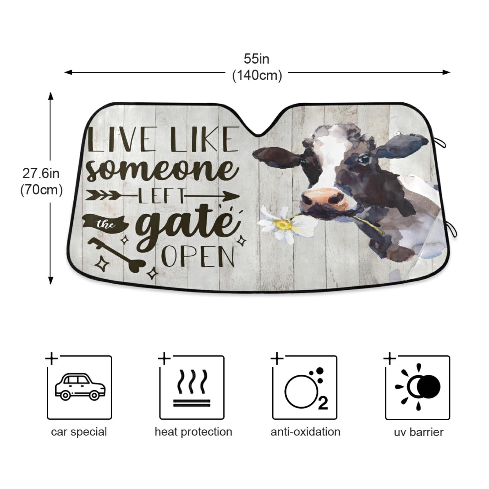 Boccsty Cow Windshield Sun Shade for Cars & Trucks - 55