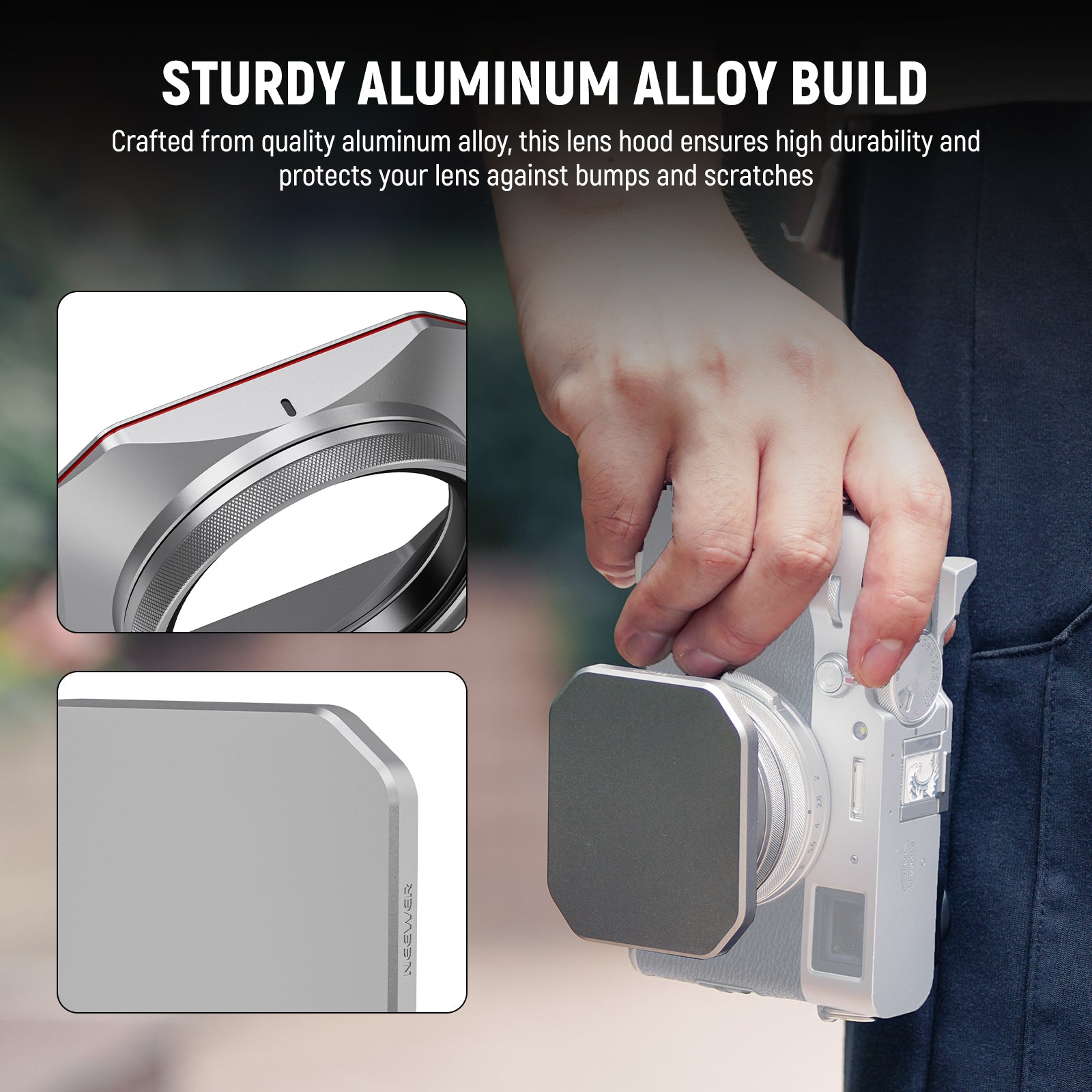 NEEWER CA087 Square Lens Hood Compatible with Fujifilm X100V & X100VI - Anti-Glare Protection for Street & Travel Photography