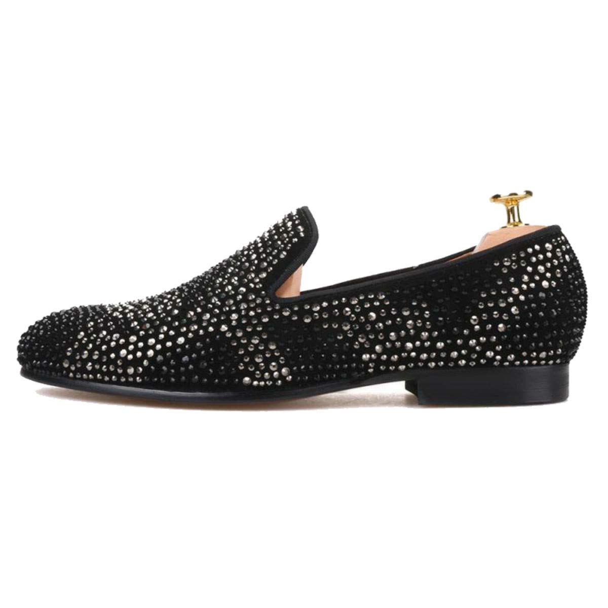 FERUCCI Men's Black Rhinestone Loafers - Comfortable Crystal Embellished Slip-On Shoes for Casual Wear & Evening Outfits (Size 11)