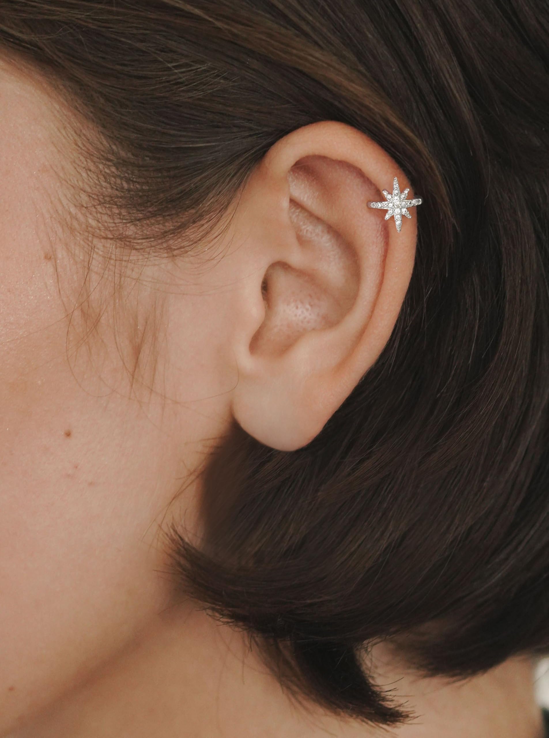 Dainty Gold & Silver Non-Piercing Cartilage Ear Cuffs for Women - Boho Trendy North Star Starburst Ear Cuff Set - Perfect for Everyday Wear, Parties & Gifts