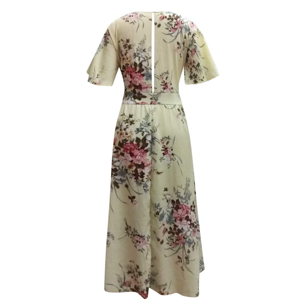 Anjikang Women's Summer Boho Dress - Casual Short Sleeve Floral Maxi Dress with V-Neck & Side Slit | Perfect for Beach Vacation, Guest Party & Romantic Date