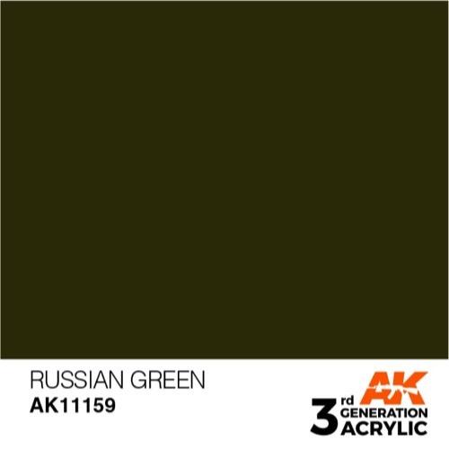 AK Interactive AK11159 Russian Green Acrylic Paint - 17ml Bottle (3rd Generation) - Premium Model Paint for Military Miniatures, Dioramas & Scale Models