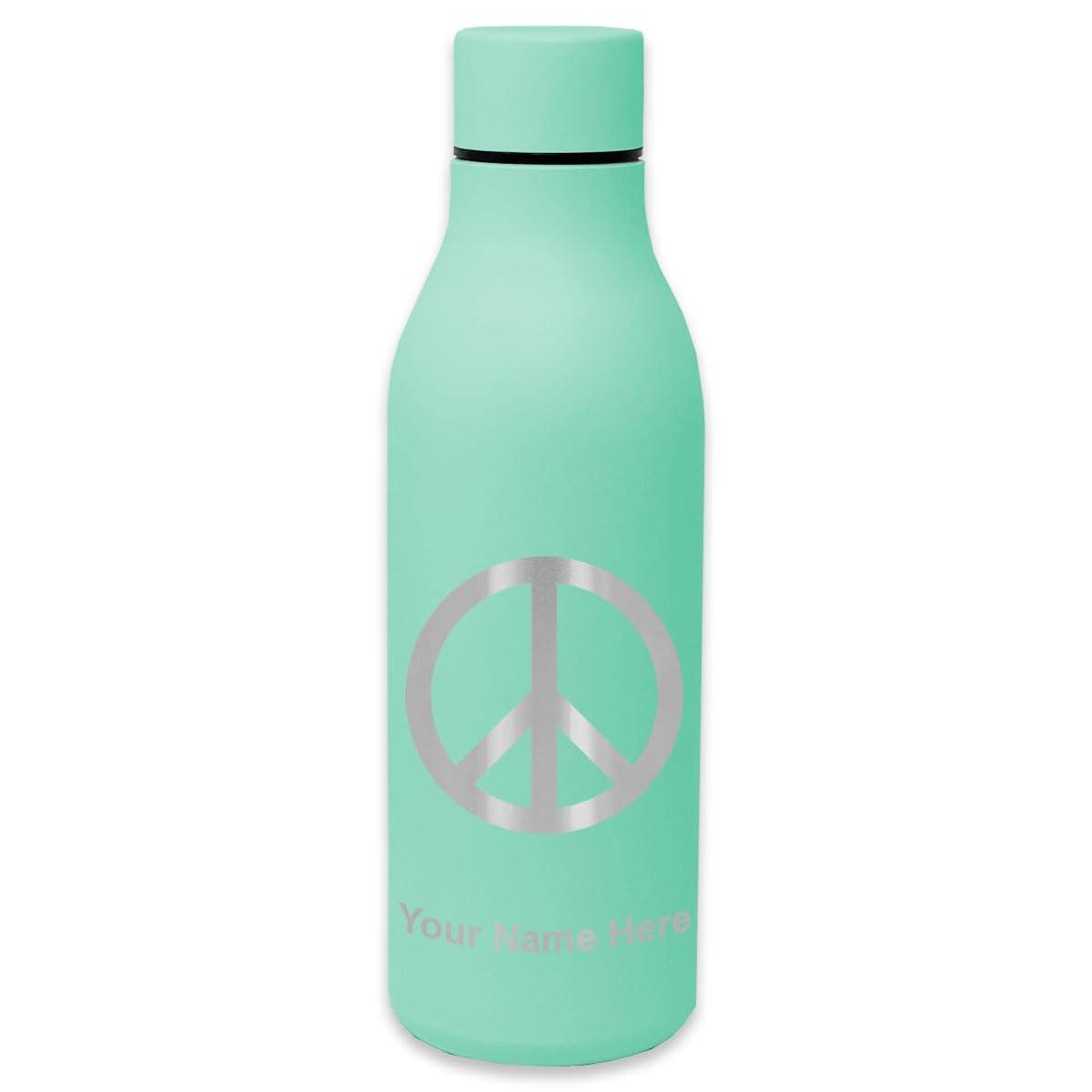 LaserGram Double Wall Insulated Stainless Steel Water Bottle with Peace Sign Design - Personalized Engraving Included - Perfect for Gym, Hiking, Travel & Everyday Use
