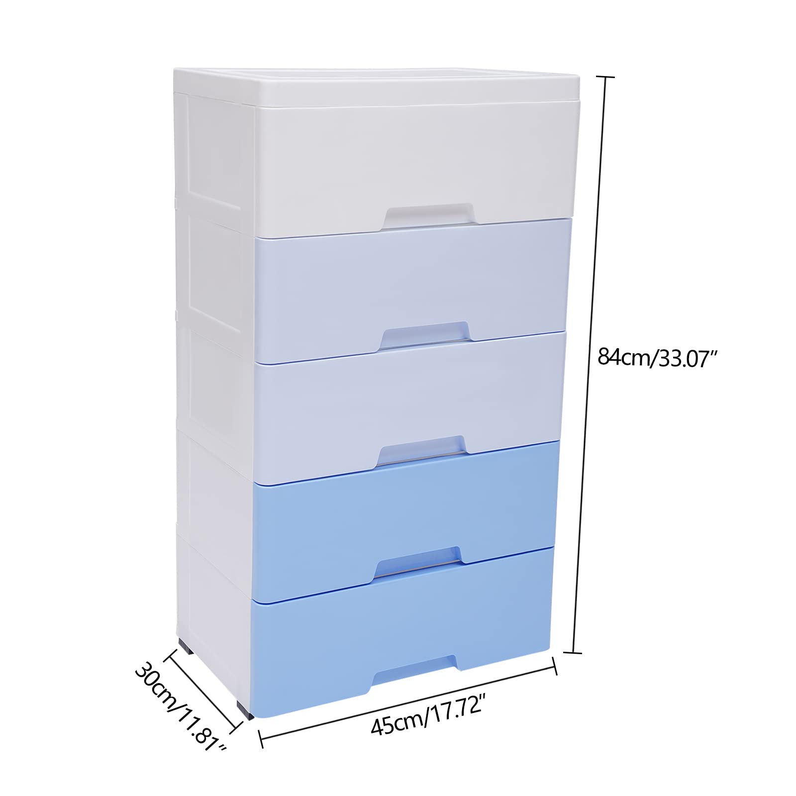 LOYALHEARTDY 5-Drawer Plastic Storage Dresser with Wheels - Organizer Cabinet for Toys, Snacks, Clothes - Bedroom, Living Room, Playroom Storage Solution (Gradient Blue) - Perfect for Kids' Rooms, Dorm Organization & Home Office Storage