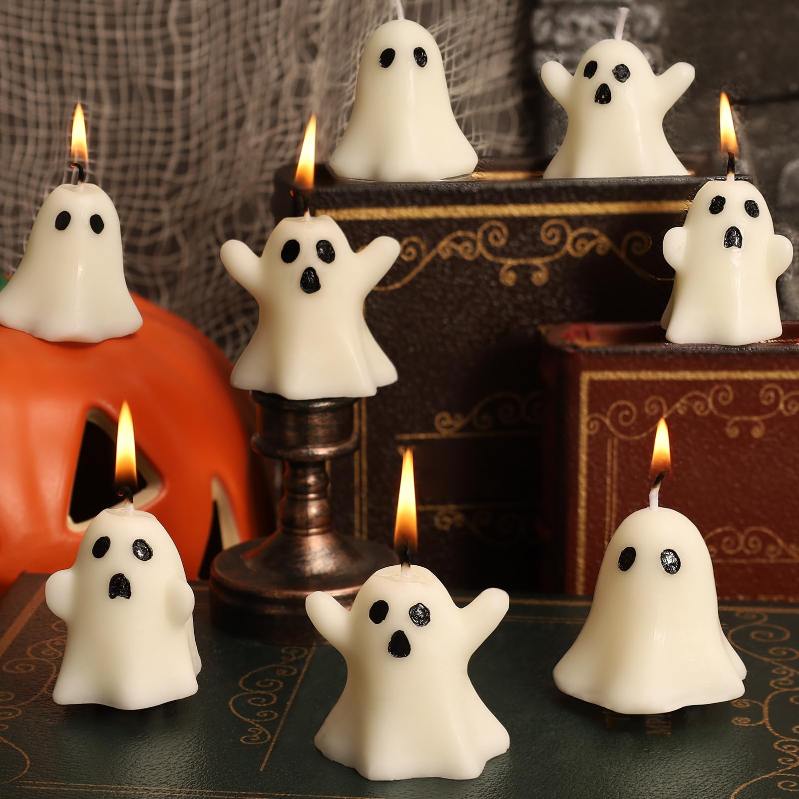 12-Pack Halloween Ghost Candles - Spooky White Floating Candles for Tabletop Decor, Dripless Wax Burning Candles - Perfect for Halloween Party Decorations, Haunted House Themes & Spooky Centerpieces