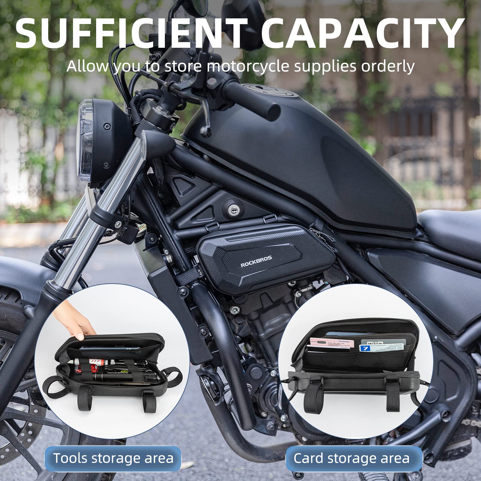 ROCKBROS Motorcycle Tool Bag - EVA Hard Shell Waterproof Triangle Side Storage Bag for Bikes | Durable Motorcycle Tail Bag for Riding Gear & Accessories - Perfect for Commuting, Touring & Off-Road Adventures