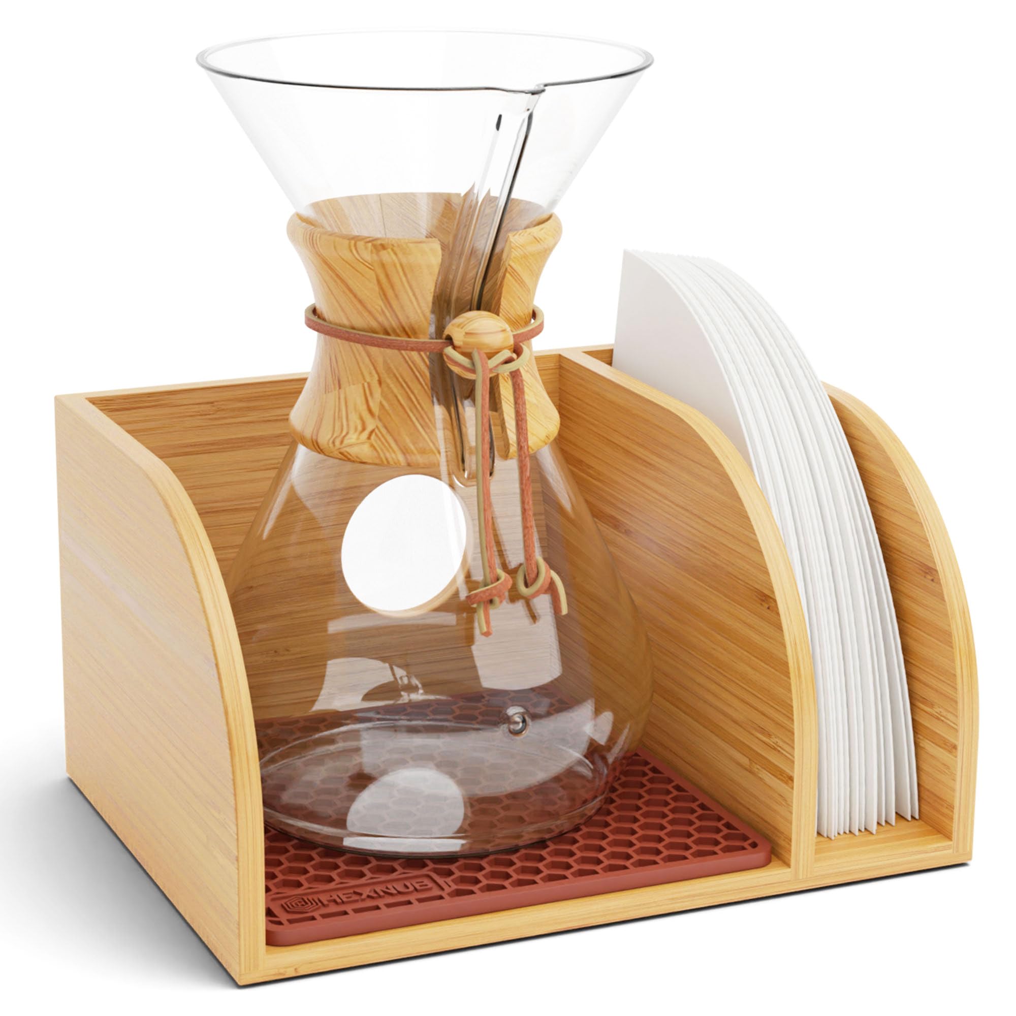 HEXNUB Bamboo Coffee Dripper Stand - Universal Holder for Chemex, Bodum, Cosori Pour Over Coffee Makers with Heatproof Base | Perfect for Home Brewing, Specialty Coffee Shops & Barista Stations