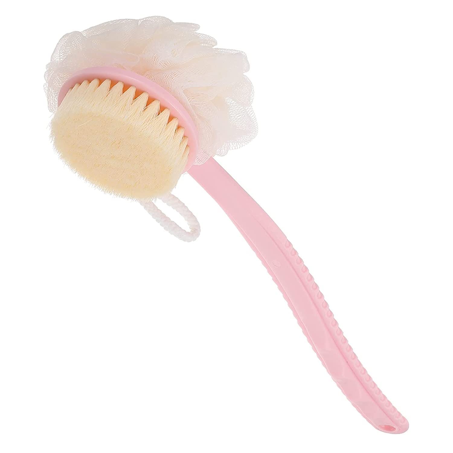 2 in 1 Bath Shower Brush Back Scrubber with Long Handle - Exfoliating Body Brush with Bristles & Loofah Sponge - Ergonomic Curved Design for Men & Women - Perfect for Deep Cleansing, Exfoliation & Relaxing Shower/Bath Time