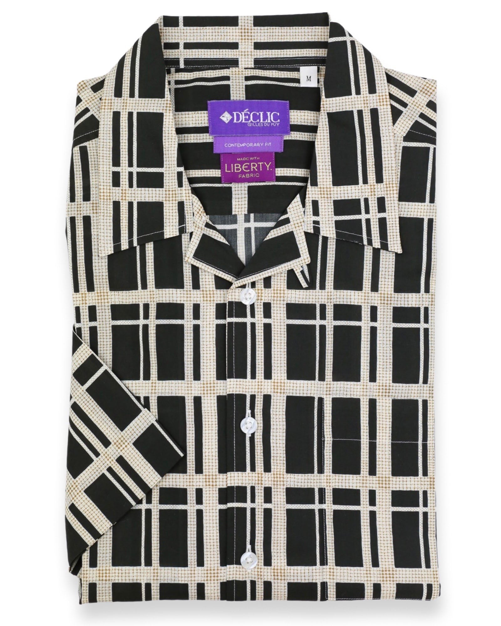 DÉCLIC Liberty Cuba Check Print Short Sleeve Shirt for Men - Stylish Casual Black Button Down Shirt - Perfect for Summer Outings, Beach Vacations & Tropical Getaways