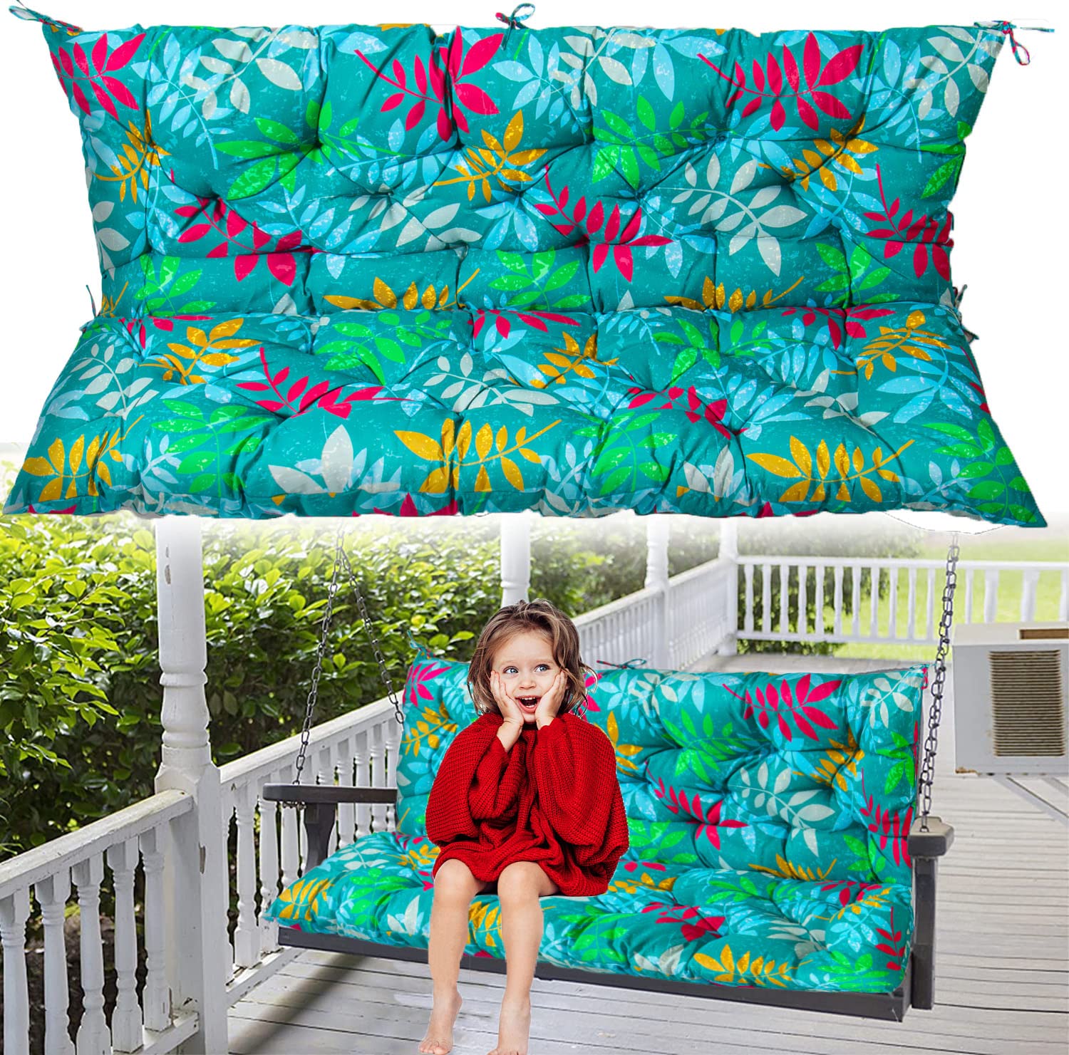 RUFXIEZW Waterproof Swing Replacement Cushions with Backrest - Thickened 2 or 3 Seat Bench Cushion for Outdoor Patio, Garden Swing, Porch Furniture (Flower Pattern, 40x40 Inches) - Perfect for Relaxing in Your Backyard or Poolside