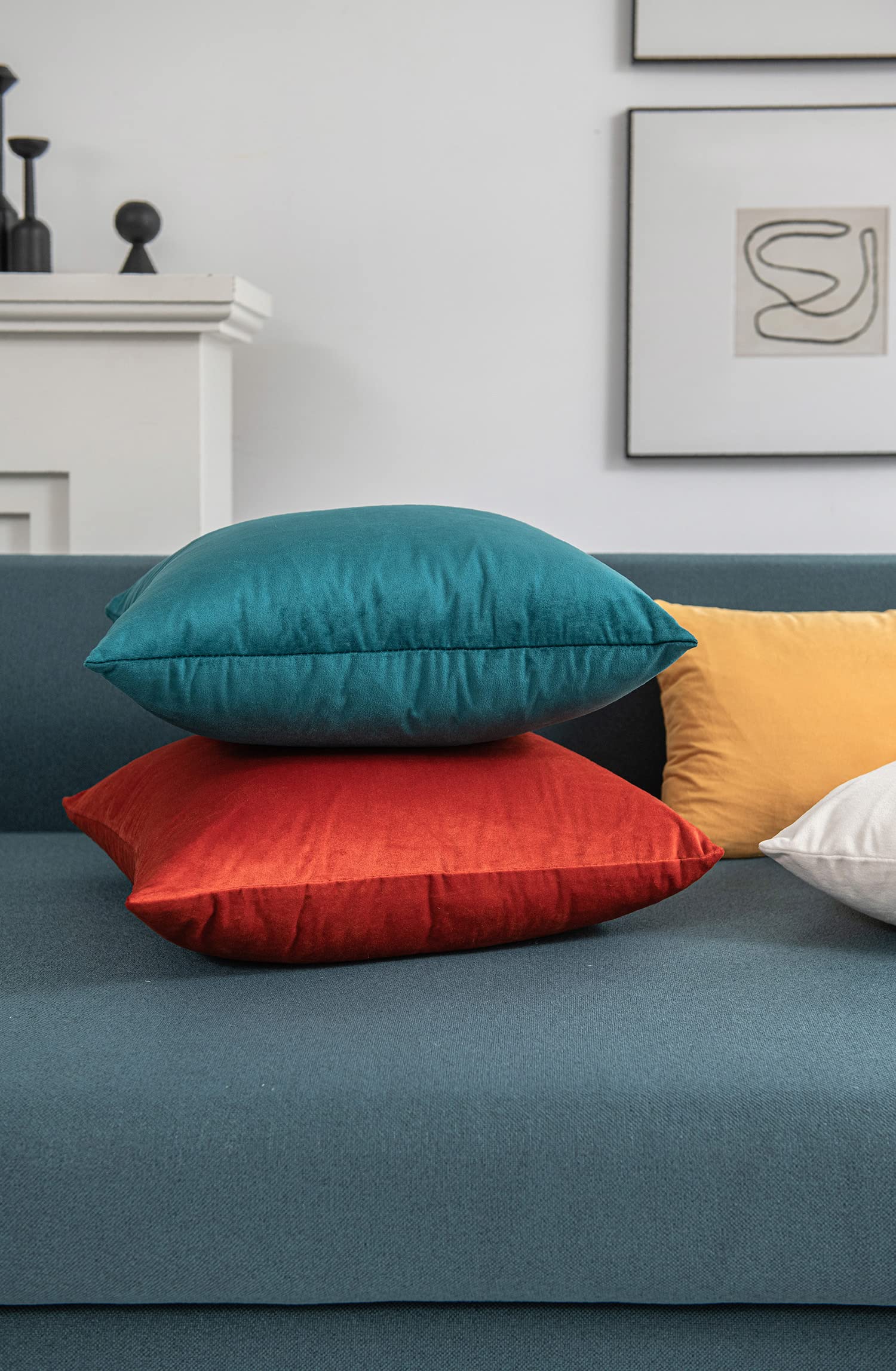 DEZENE 20x20 Inch Teal Velvet Throw Pillow Covers - 2 Pack Soft Square Decorative Cushion Cases for Farmhouse, Living Room & Bedroom Decor | Cozy Home Accent Pillows