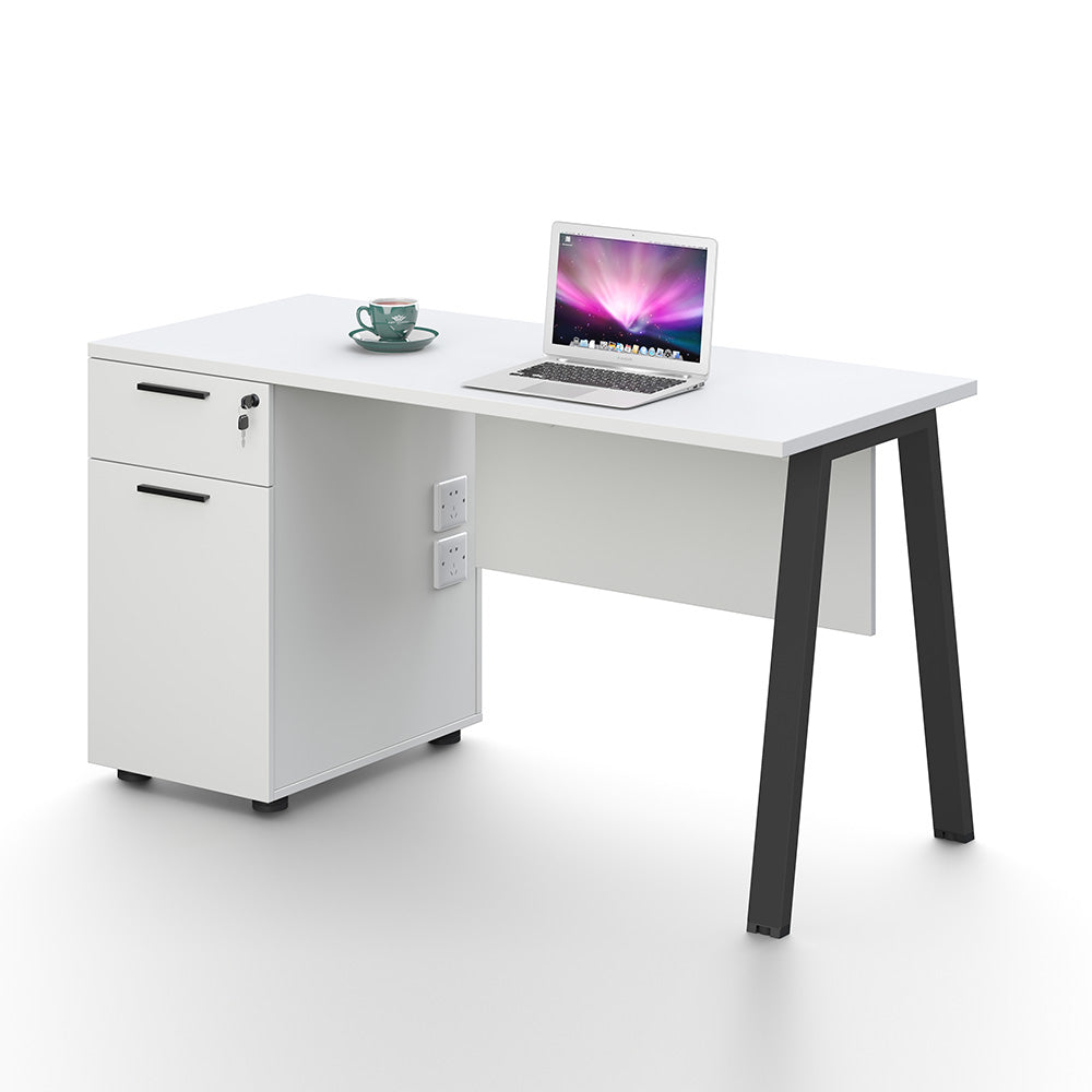 ASPEN Single Workstation 140cm White & Black - Modern Office Desk for Home & Business Workspaces | Perfect for Remote Work, Study & Small Office Setup