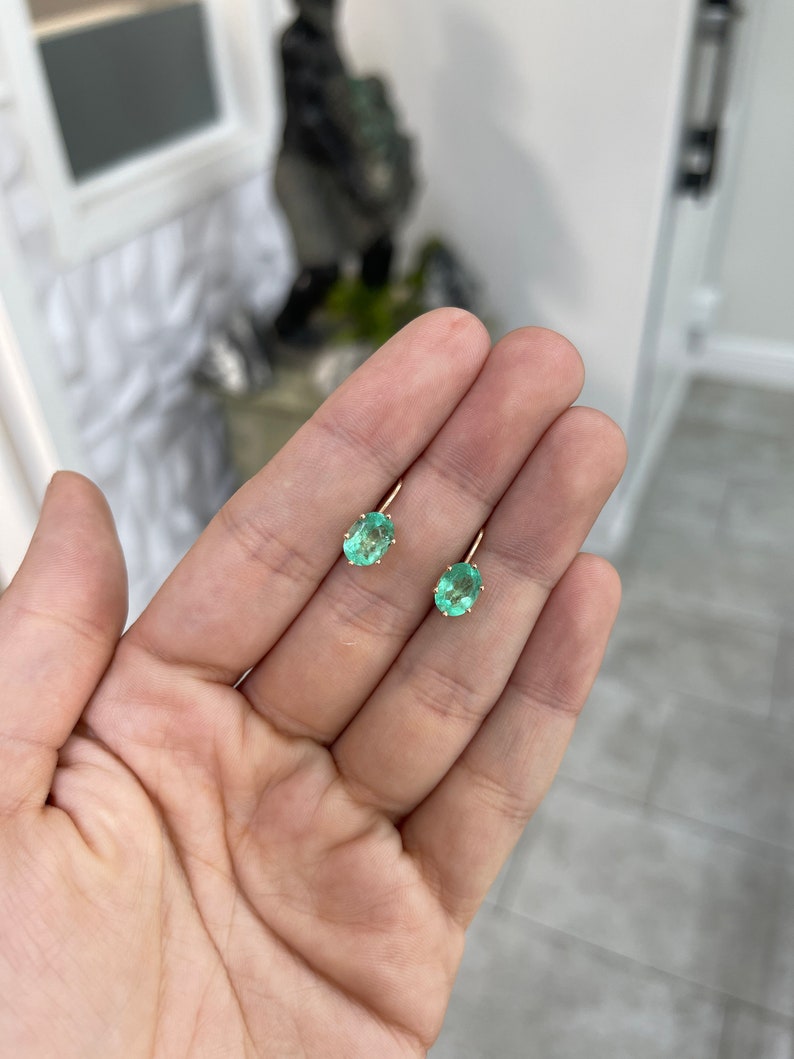 3.0tcw 14K Rose Gold Oval Cut Medium Green Colombian Emerald 6 Prong Lever Back Earrings for Women - Elegant Wedding, Anniversary & Evening Party Jewelry Gift