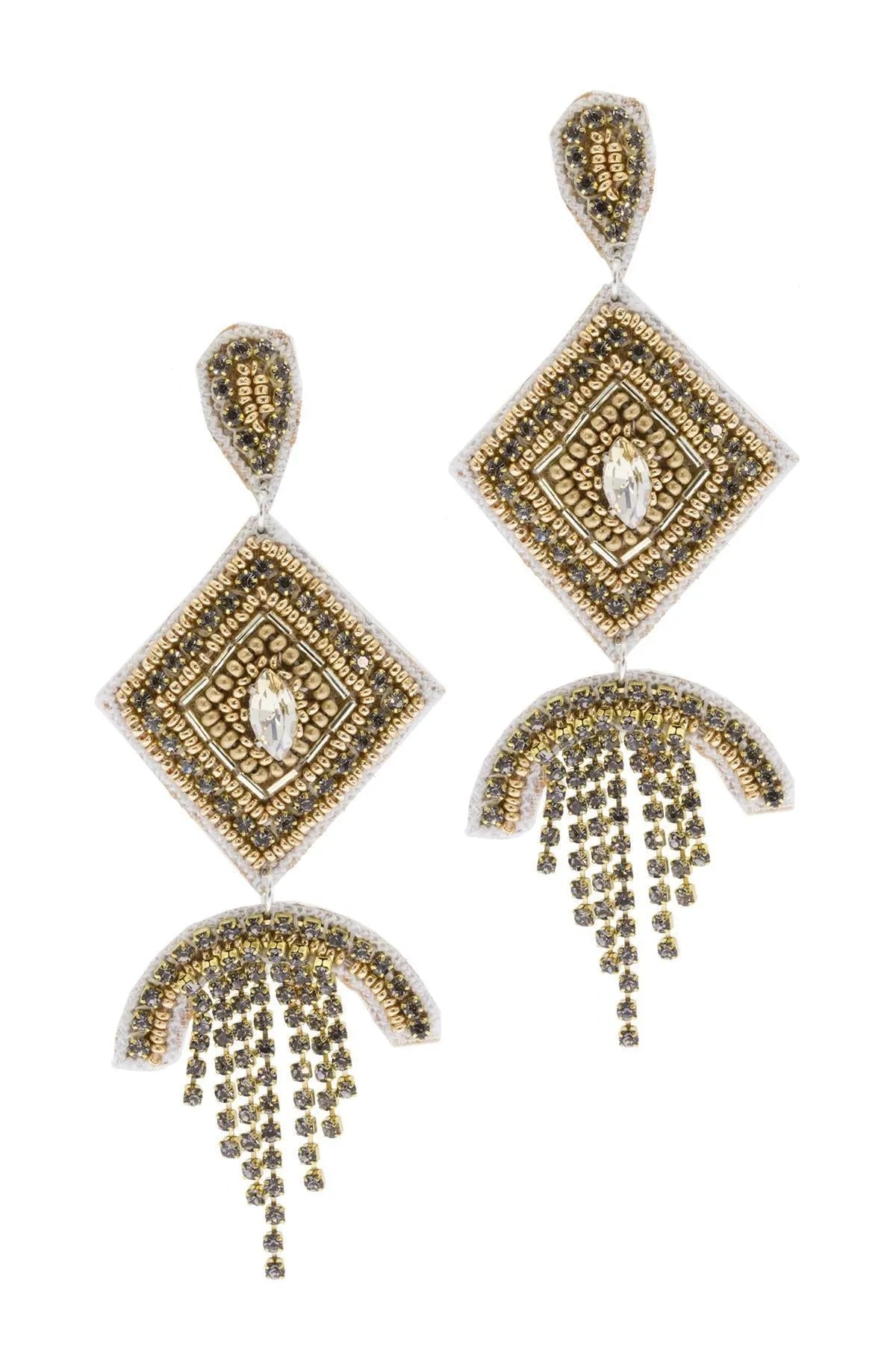 Elegant Leather Beaded Crystal Dangle Earrings for Women | Boho Chic Handmade Jewelry | Perfect for Parties, Weddings & Date Nights