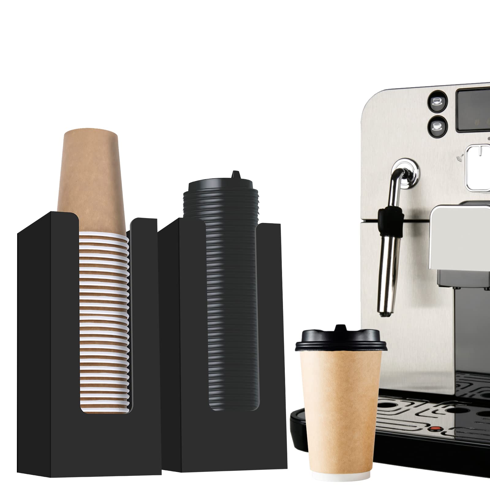 MYITYARD Acrylic Coffee Cup Dispenser - Organizer for 5-16 oz Disposable Paper & Plastic Cups with Lids - Black Countertop Cup Holder for Office, Coffee Shop & Home Use