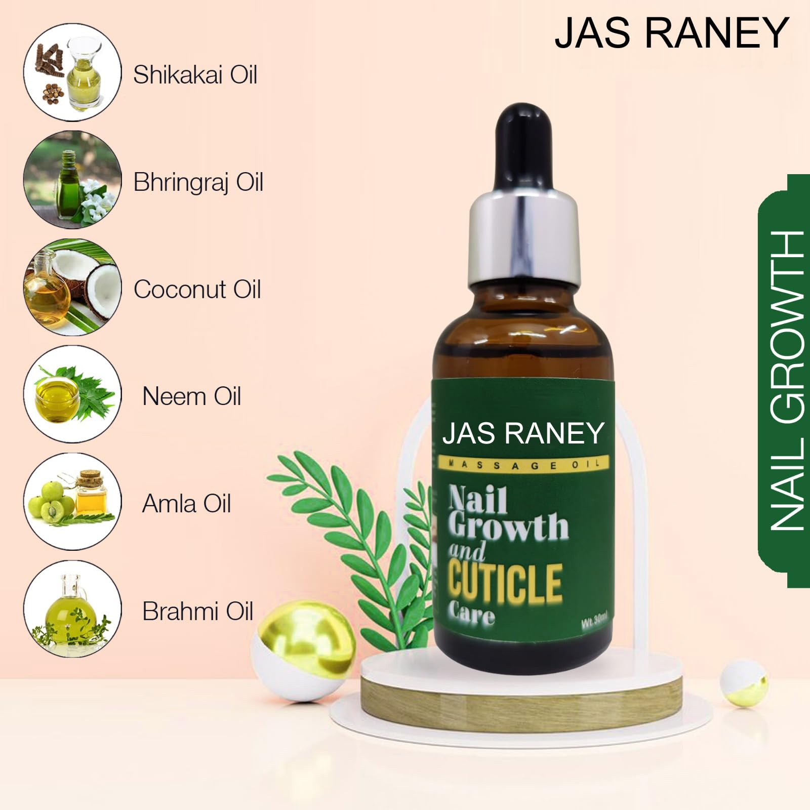 Jas Raney Nail Growth Oil & Cuticle Care Massager - Strengthening Treatment for Healthy Nails - Perfect for Manicure & Pedicure at Home or Salon