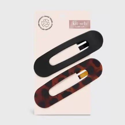 2-Piece Flat Lay Claw Clip Set - Black & Tortoiseshell Hair Clips for Women | Perfect for Ponytails, Buns & Everyday Hairstyles