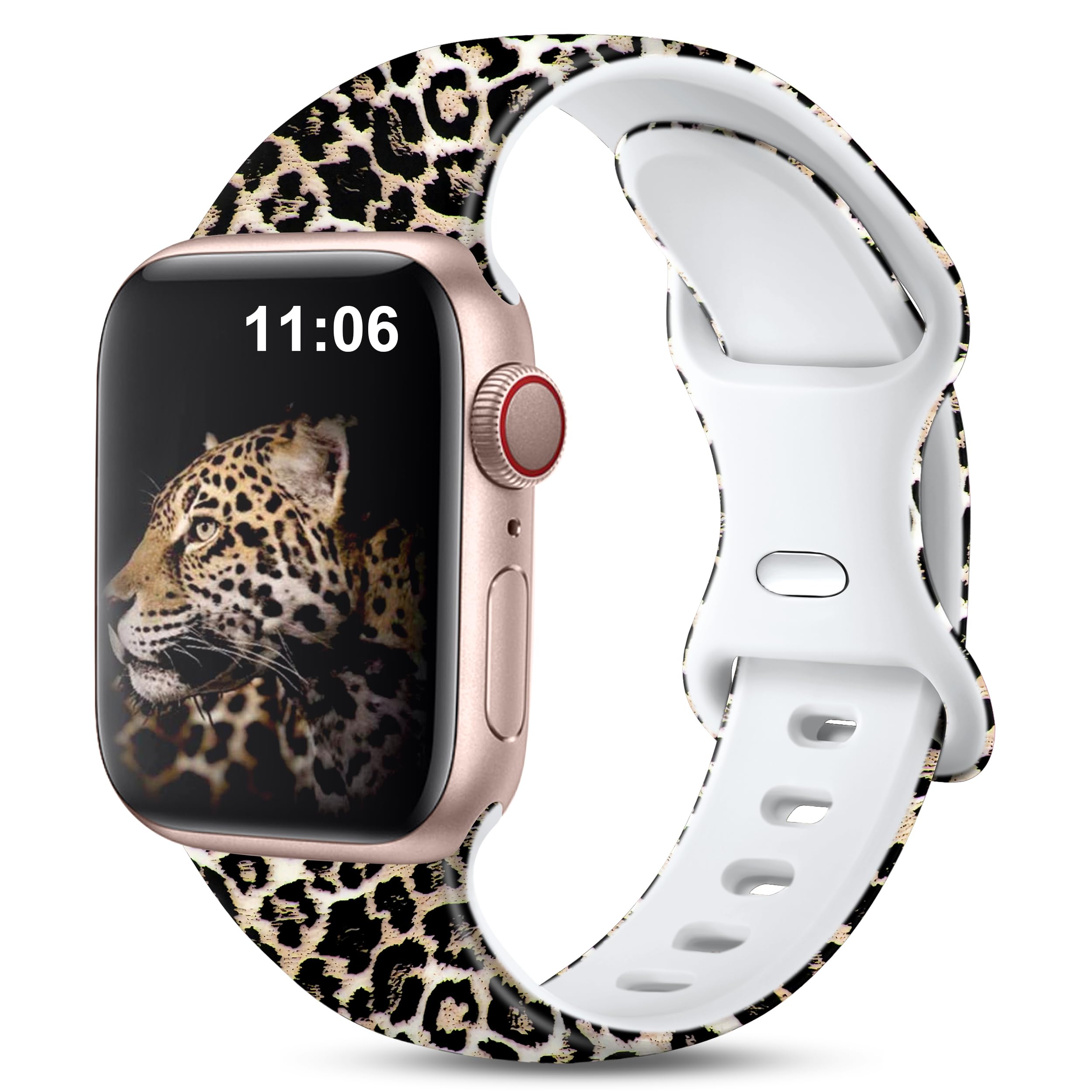 Lerobo Cheetah Print Silicone Band Compatible with Apple Watch 38mm 40mm 41mm - for iWatch Series SE/9/8/7/6/5/4/3/2/1 - Leopard Pattern Sport Strap for Women & Men - Fade Resistant Soft Comfortable Watchband (S/M) - Perfect for Workouts, Running & Everyday Fashion Accessory
