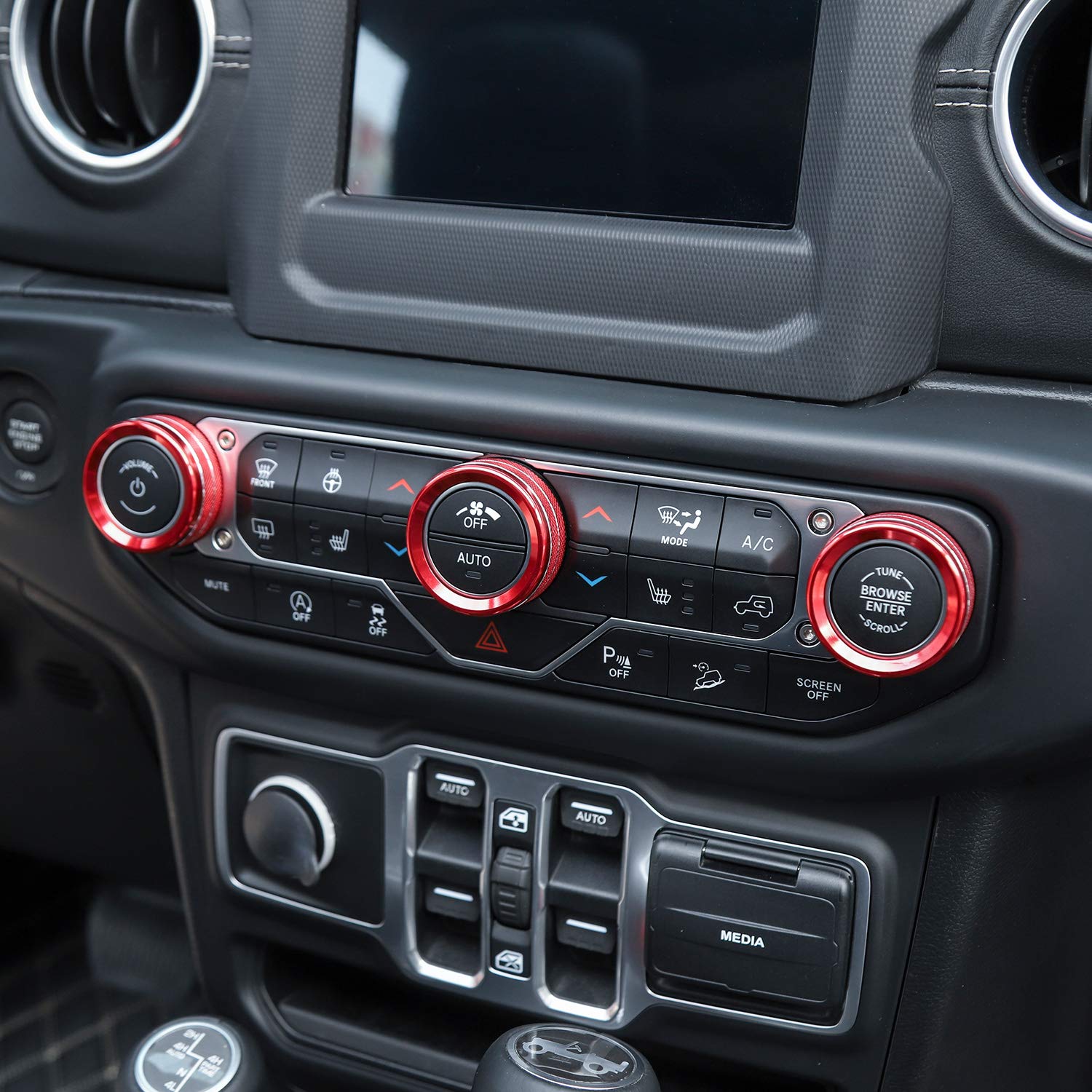 JeCar Aluminum Alloy AC Switch Knob Cover for 2018-2023 Jeep Wrangler JL/JLU & 2020-2023 Gladiator JT - Red Trim Upgrade for Climate Control Panel | Off-Road Accessory & Interior Customization