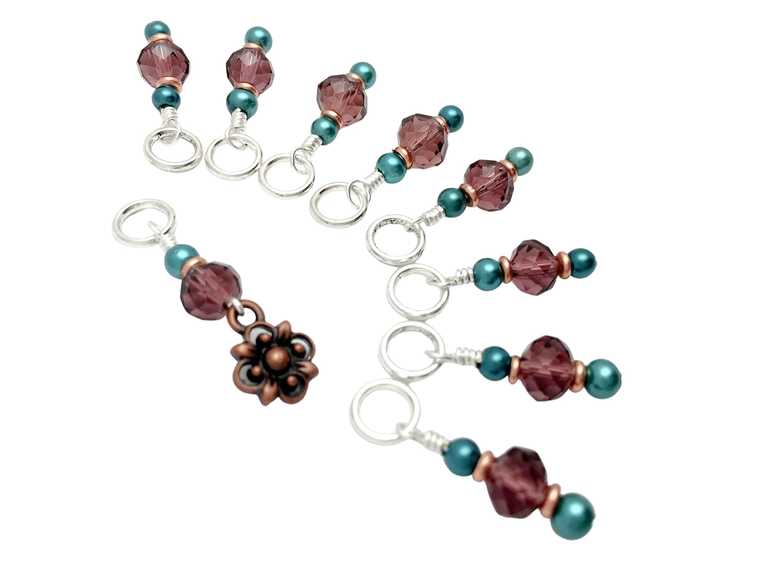 Copper Flower Knitting Stitch Markers Set - 50pcs Handmade Knitting Tools for Crochet & Yarn Projects - Perfect for Counting Stitches, Tracking Rows & Crafting Gifts (Ideal for Beginners & Experts)