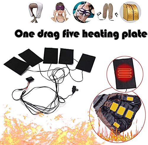 3-Speed USB Electric Heating Pads - Portable Waterproof Foldable Heating Pad Set with 5 Jacket Pads - Electric Heating Clothes for Winter Camping, Hiking, Outdoor Activities & Home Use