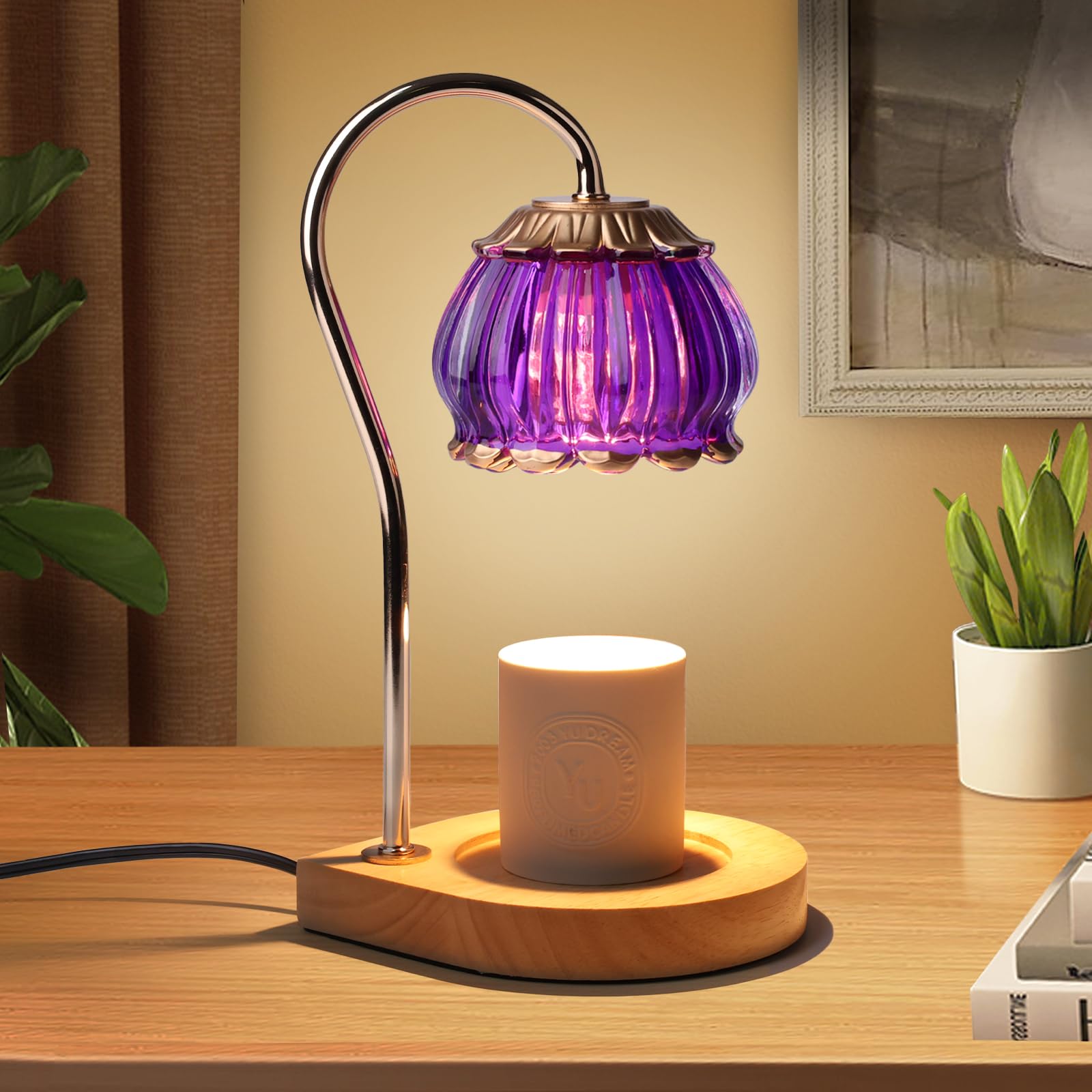 Electric Candle Warmer Lamp with Timer - Dimmable LED Lantern for Wax Melts & Fragrance Oils - Perfect for Home Decor, Gifts for Women, Housewarming - Ideal for Bedroom, Living Room, Bathroom (Purple)