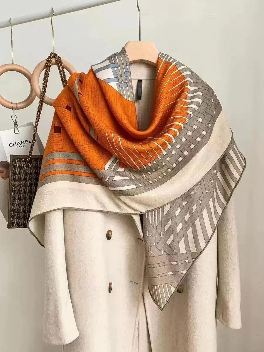 Luxury Silk Wool Blend Scarf for Women - Large Square Winter Shawl, Soft Warm Wrap for Fall & Winter - Perfect for Office, Travel & Outdoor Activities
