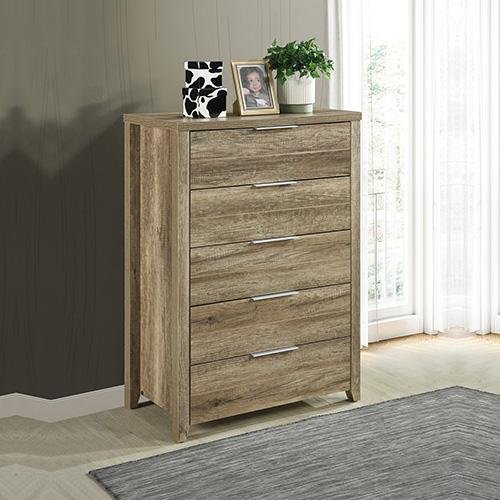 Stylish Cielo Tallboy Oak Bedroom Dresser - 5-Drawer Storage Cabinet for Bedroom, Closet & Home Organization