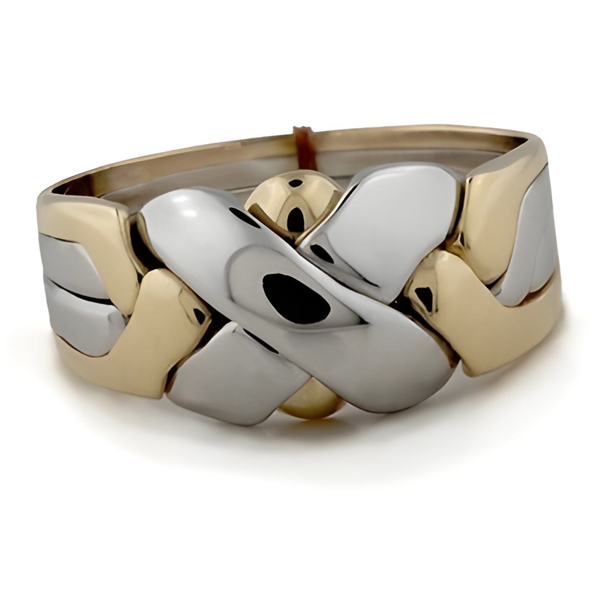 14K Two Tone Gold 4 Band Large X Puzzle Ring for Men & Women - Perfect Gift for Anniversary, Valentine's Day & Special Occasions