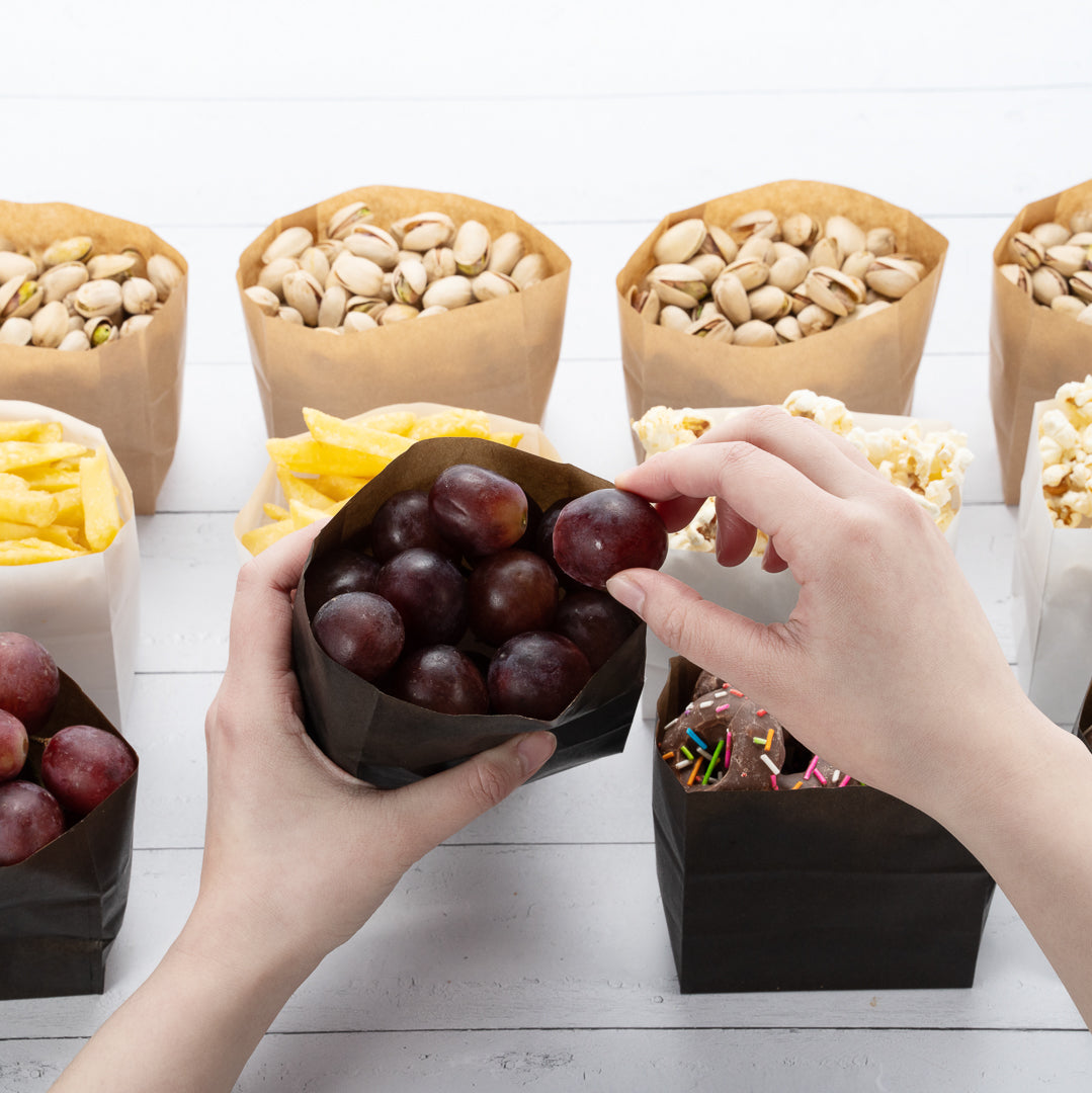 Eco-Friendly Black Paper Snack Bags 4x2.25x3.75 Inches - 100 Count Bulk Pack for Parties, Picnics & School Lunches | Small Food Storage Bags | Disposable Snack Pouches