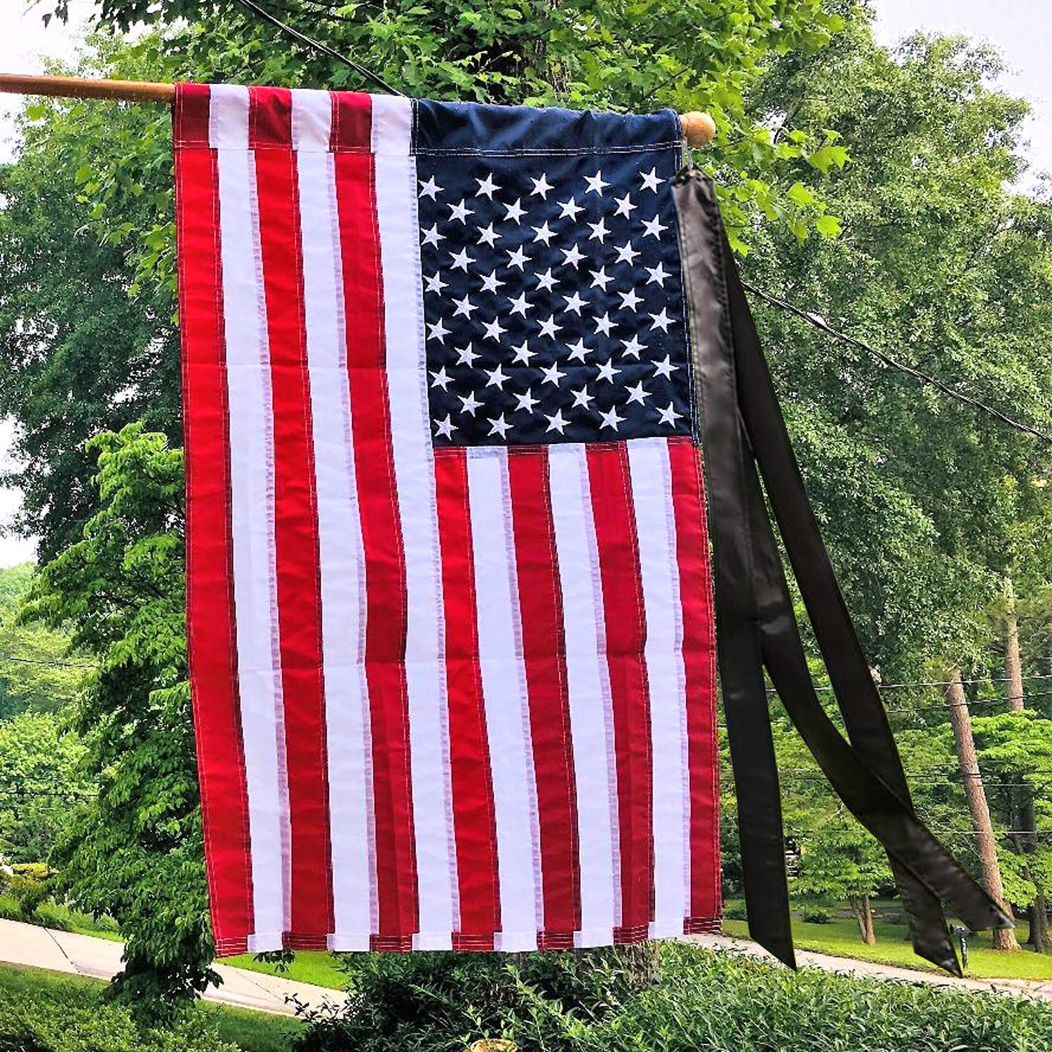ANLEY Half-Mast Mourning Streamer for 3x5 FT Flag - Double Stitched Memorial Ribbon to Honor the Fallen - Durable Half-Staff Tribute for Patriotism & Remembrance Ceremonies