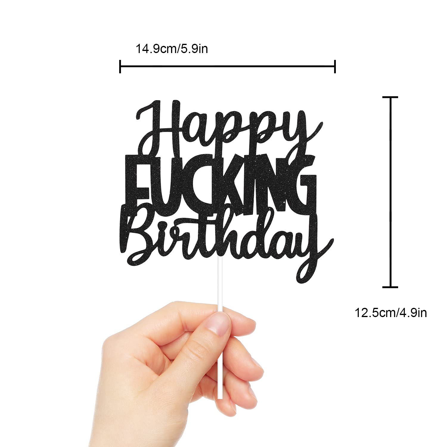 Funny Happy F**king Birthday Cake Topper - Black Glitter Fabulous Cake Decorations for Adult Birthday Parties | Perfect for Bachelorette, Milestone Birthdays & Office Celebrations